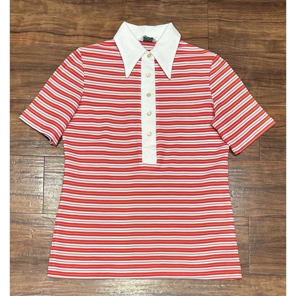 Vintage Alex Colman Striped Polo Top Women’s Small Red White 70s 80s Knit